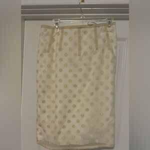 Anthropologie Cream and Gold Polka Dot Pencil Skirt